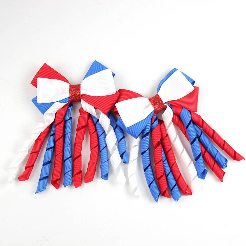 Wholesale 5pcs Bow Curl Ribbon Children's Christmas Independence Day Hair Clip